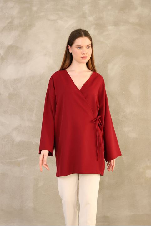 Yan Bağlamalı Atlas Tunik-Bordo