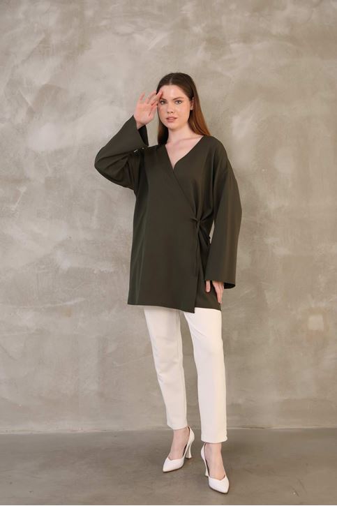 Yan Bağlamalı Atlas Tunik-Haki