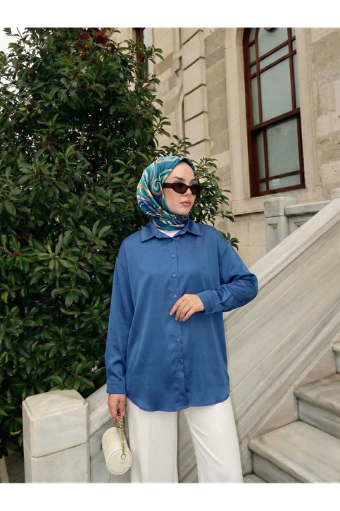 Saten Tunik-Petrol Mavisi