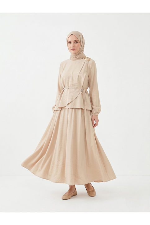 Omuz Aksesuar Pile Detay Etekli Takım-Vizon