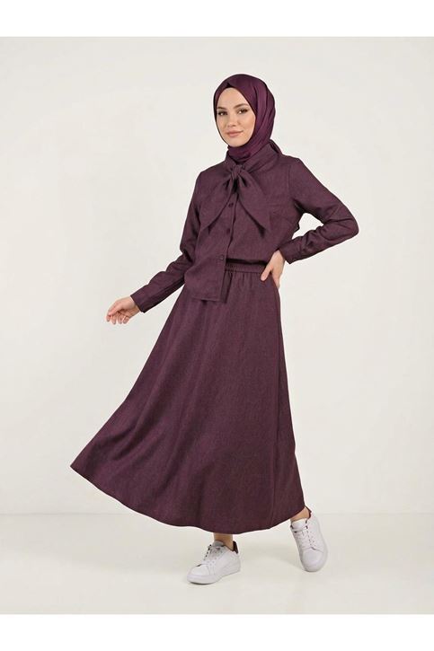 Yaka Detay Etekli Takım-Bordo