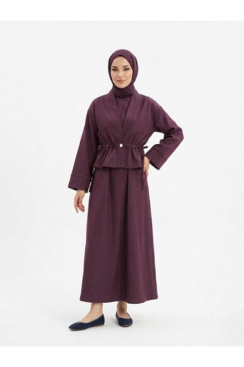 Ceket Detay İkili Elbise-Bordo