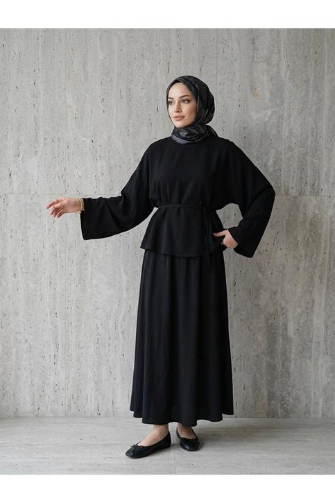 Arka Fermuarlı Etekli Takım-Siyah