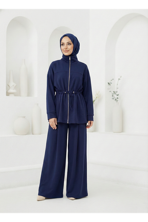 Beli Tünelli Pantolonlu Takım-Lacivert