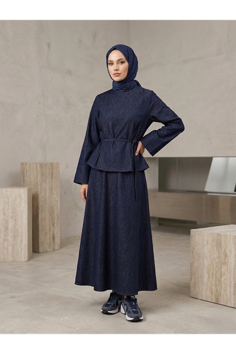 Arka Fermuar  Detay Etekli Takım-Lacivert