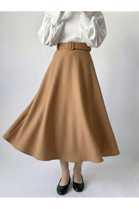 Kemerli Kloş Etek-Karamel