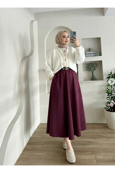 Kemer Detay Cepli Etek-Bordo