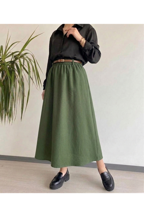 Kemer Detay Terikoton Etek-Haki