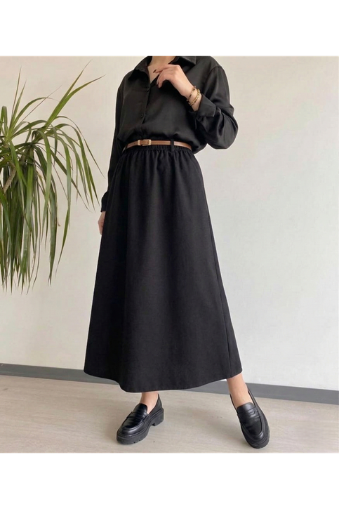 Kemer Detay Terikoton Etek-Siyah