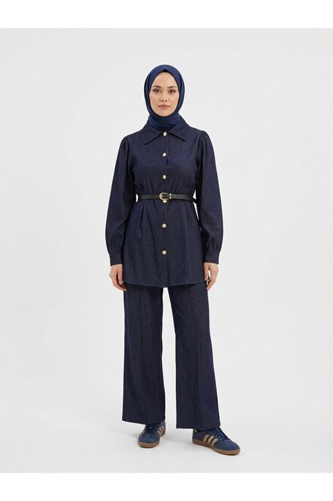 Ön Arka Pensli Pantolonlu Takım-Lacivert