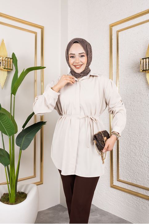 Omuz Büzgü Detay Tunik-Taş