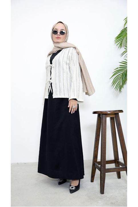 Pileli Ön İki Bağlamalı Tunik-Bej