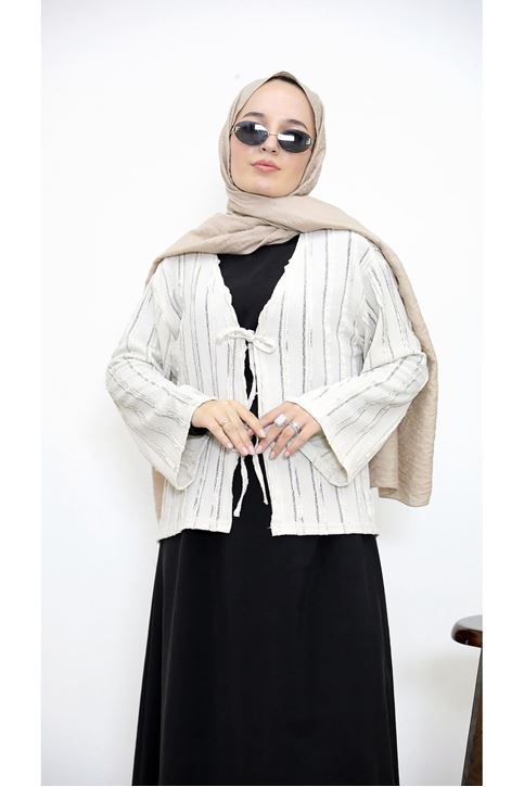 Pileli Ön İki Bağlamalı Tunik-Bej