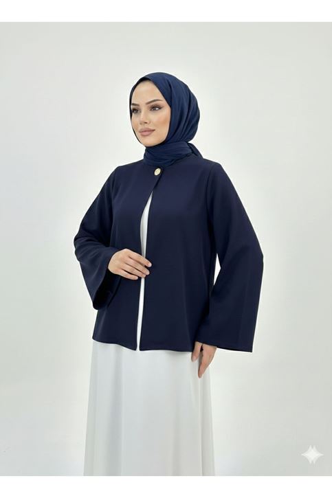 Tek Düğme Kimono Tunik-Lacivert