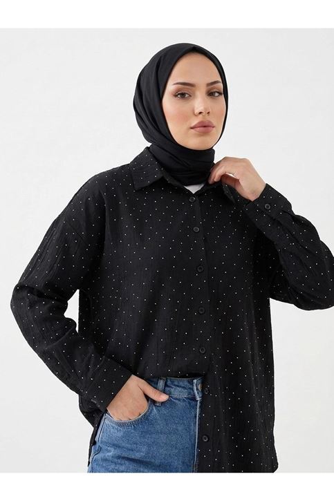 Taş Detay Tunik-Siyah