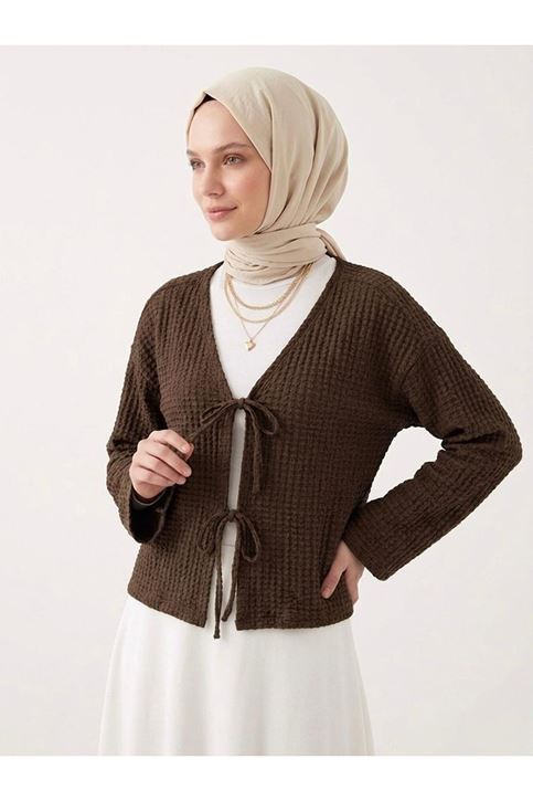 Ön Bağlamalı Örme Tunik-Kahve