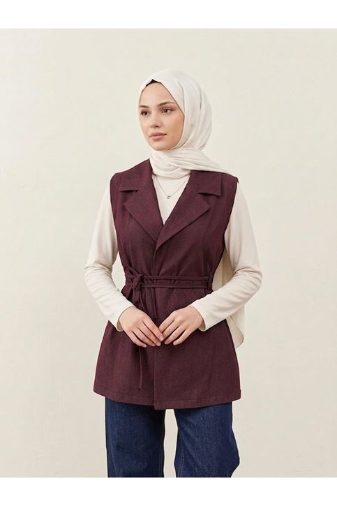 Yaka Detay Yelek-Bordo