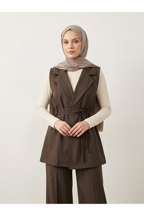 Yaka Detay Yelek-Kahve