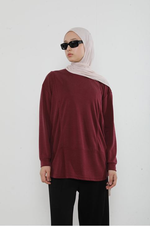 Ön Parçalı Pike Tunik-Bordo