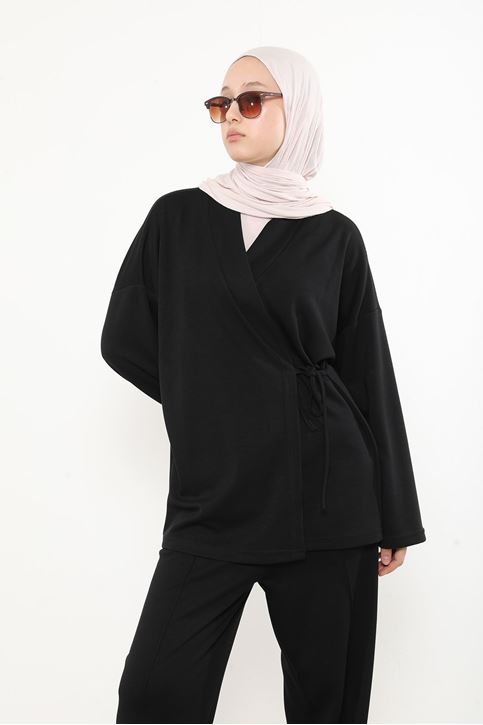 Ön Bağlamalı Tunik-Siyah