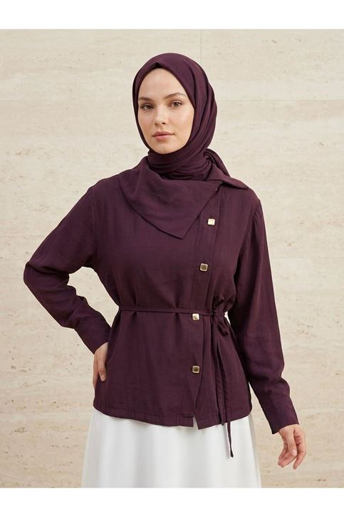 Çapraz Düğmeli Tunik-Bordo