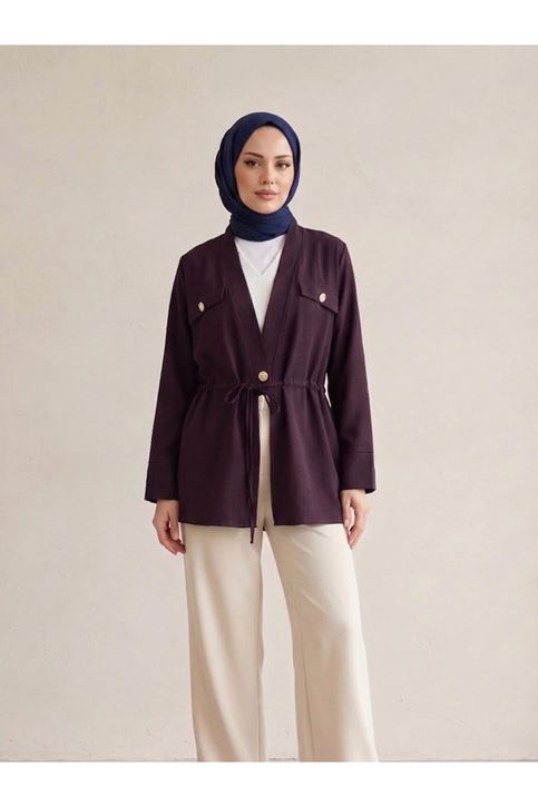 Çift Kapak Tünel Detay Ceket-Bordo