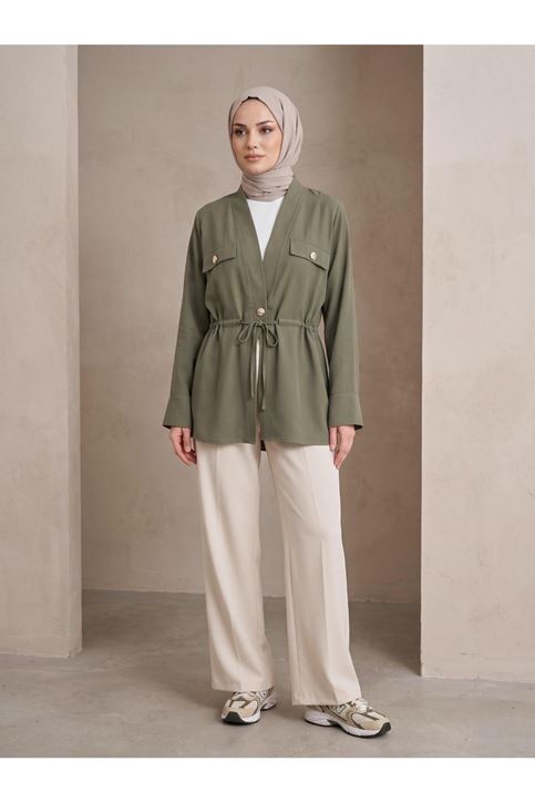Çift Kapak Tünel Detay Ceket-Haki