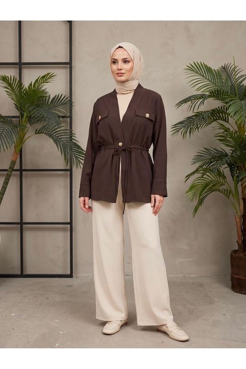 Çift Kapak Tünel Detay Ceket-Kahve