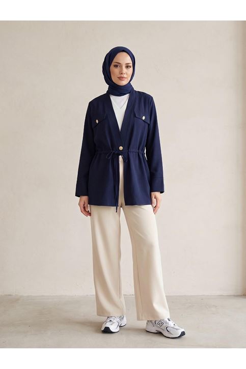 Çift Kapak Tünel Detay Ceket-Lacivert