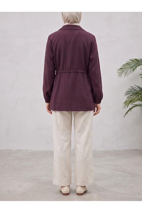 Beli Tünelli Kol Lastik Ceket-Bordo