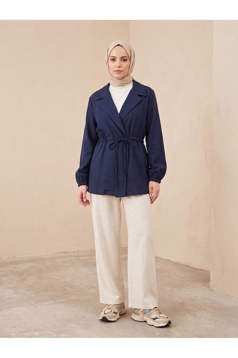 Beli Tünelli Kol Lastik Ceket-Lacivert