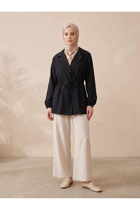 Beli Tünelli Kol Lastik Ceket-Siyah