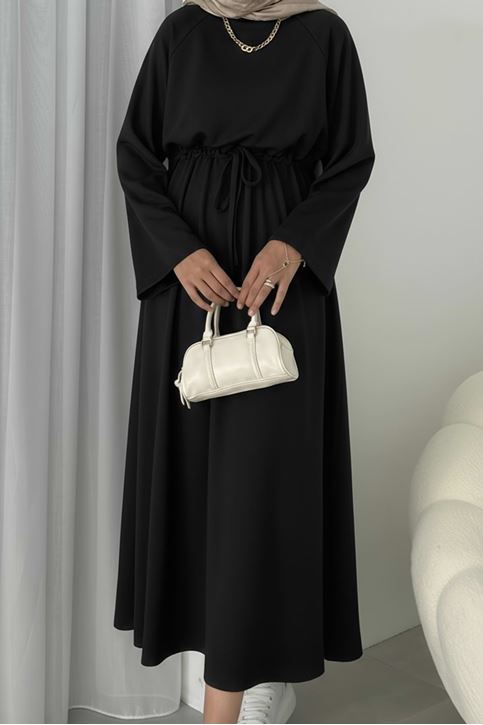 Beli Tünelli Elbise-Siyah