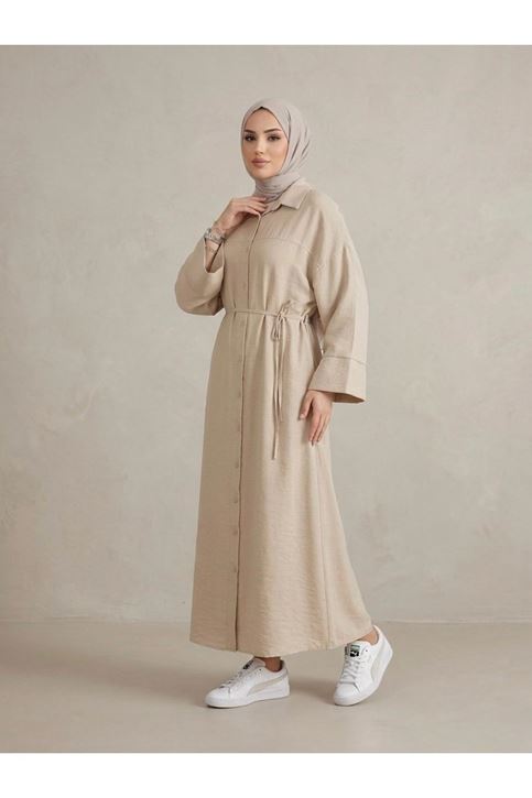 Ön Roba Detay Takma Manşet Elbise-Taş