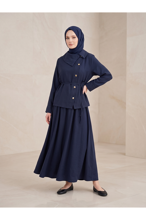 Çapraz Düğmeli Etekli Takım-Lacivert
