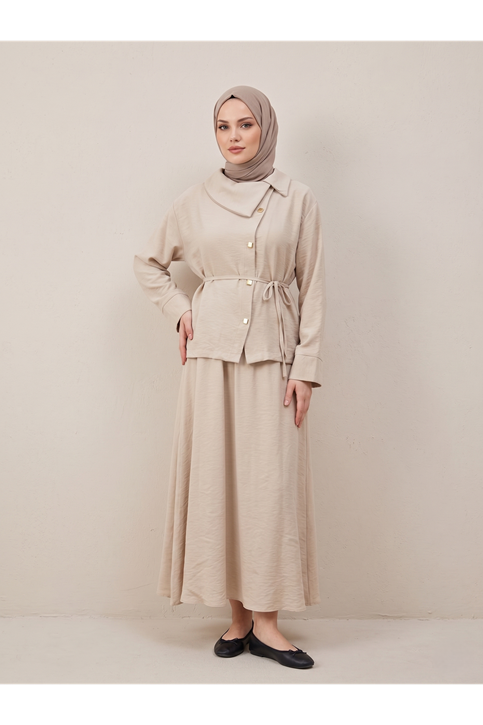 Çapraz Düğmeli Etekli Takım-Taş