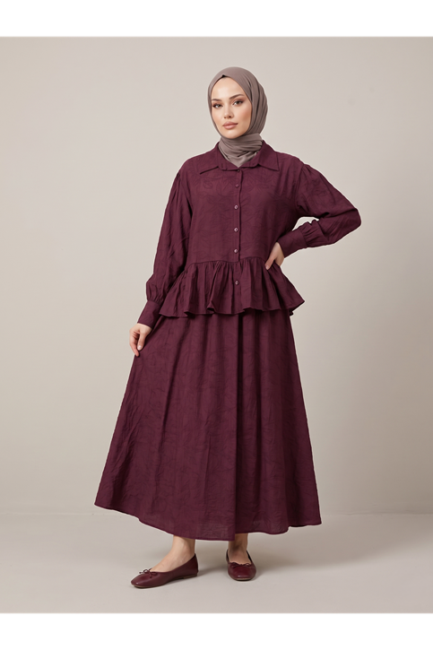 Büzgülü Etekli Takım-Bordo