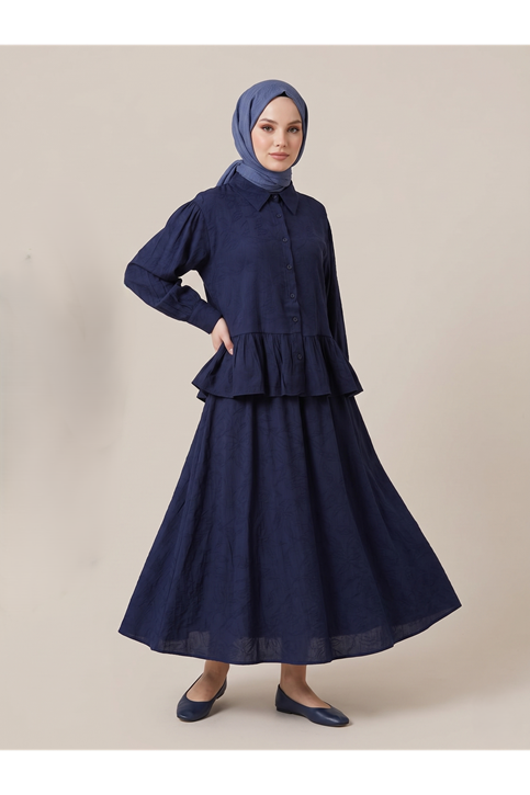 Büzgülü Etekli Takım-Lacivert