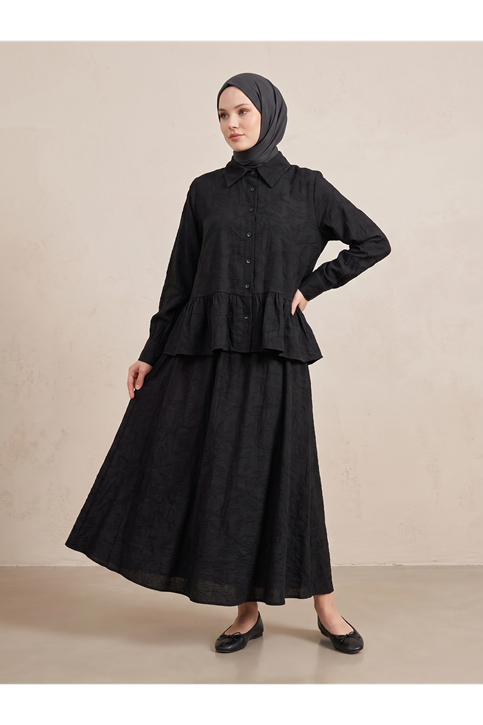 Büzgülü Etekli Takım-Siyah