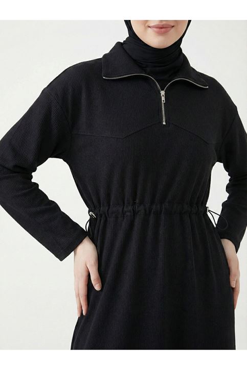 Beli Stoper Tünellii Elbise-Siyah