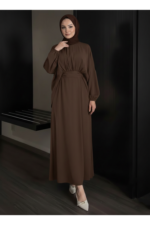 Bağlamalı İkili Elbise-Kahve