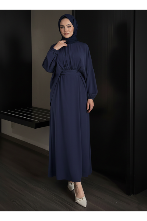 Bağlamalı İkili Elbise-Lacivert