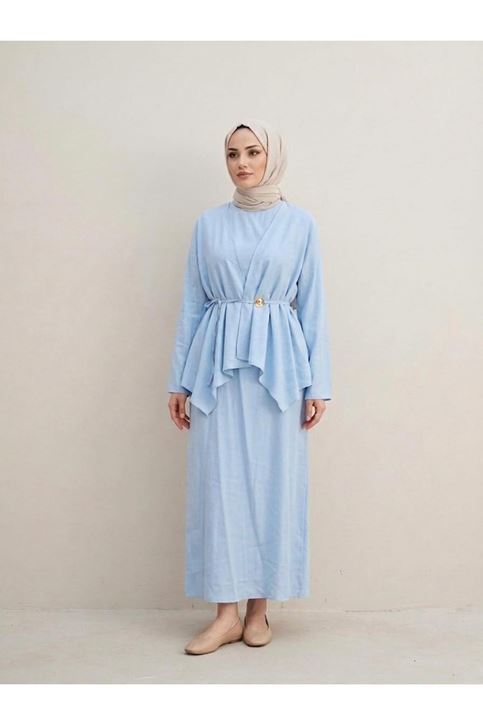 Aksesuar Detay İkili Elbise-Bebe Mavisi