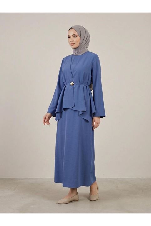 Aksesuar Detay İkili Elbise-İndigo