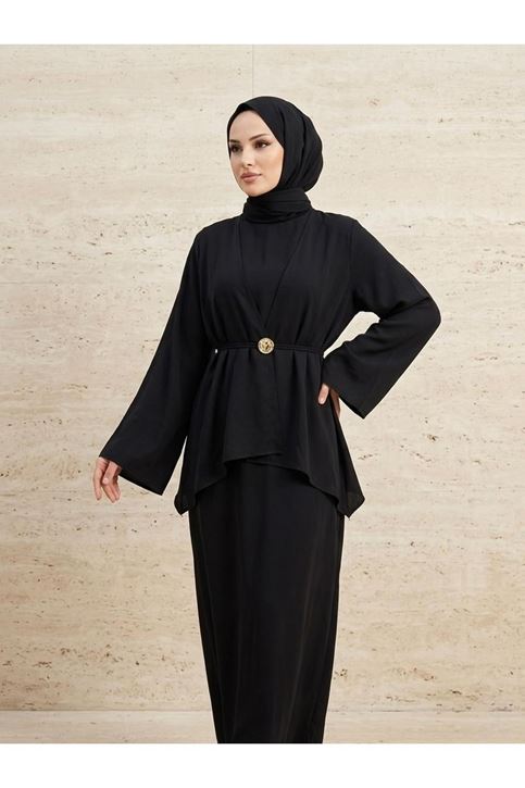 Aksesuar Detay İkili Elbise-Siyah