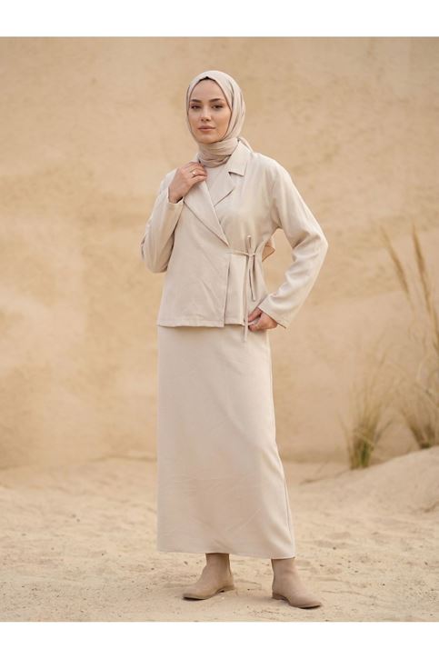 Ceketli İkili Elbise-Taş