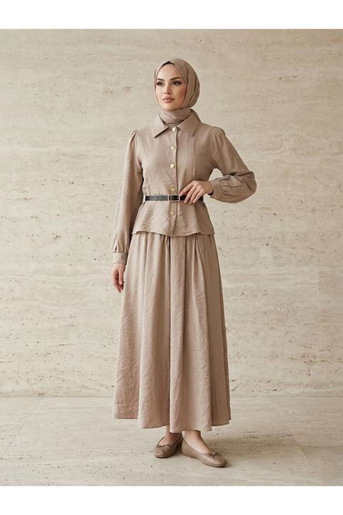 Ön Arka Pensli Kemer Detay Etekli Takım-Vizon