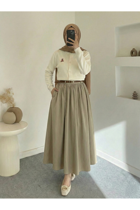 Cepli Kemerli Büzgülü Etek-Taş