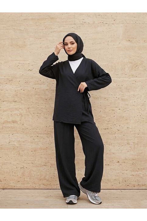 Yan Bağlamalı Çilek Takım-Siyah