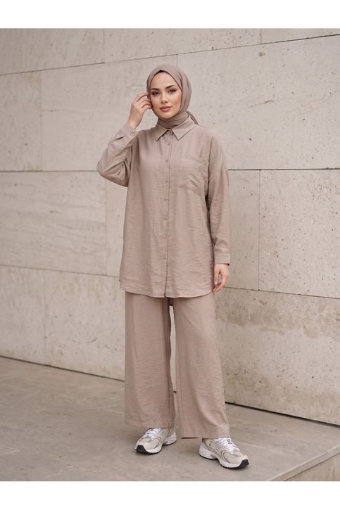 Cep Detay Pantolonlu Takım-Vizon